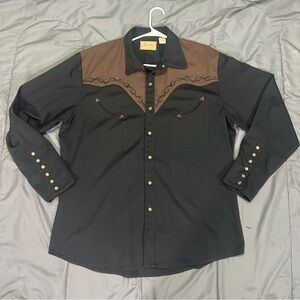 Scully Western Shirt Mn XL Pearl Snap Black Brown Embroidered Horse Cowboy Rodeo